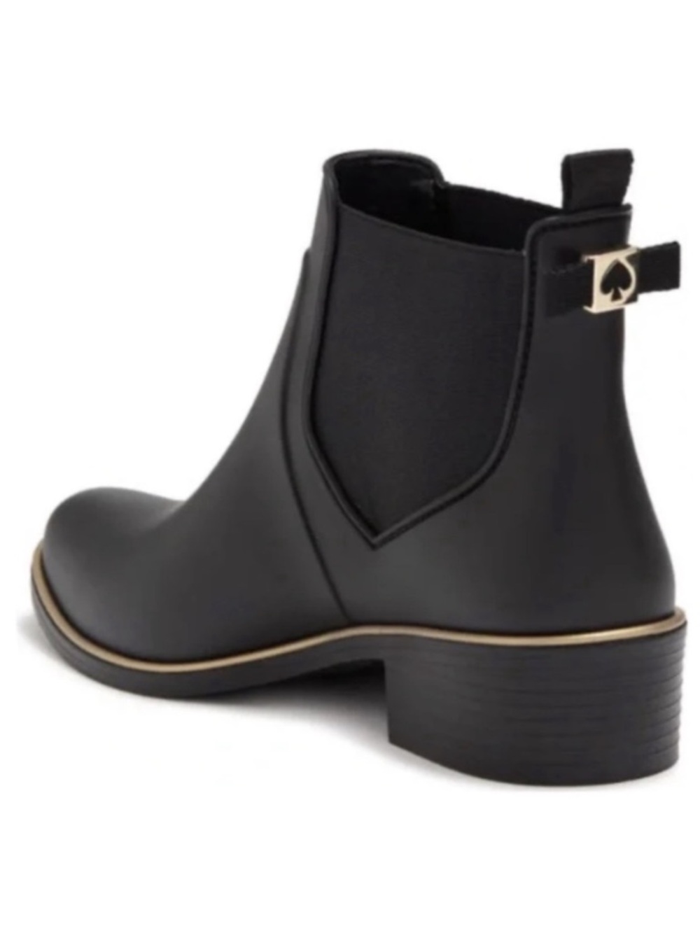 Kate Spade Solstice Black Gold Rain Boots with Spade Detail Size 6